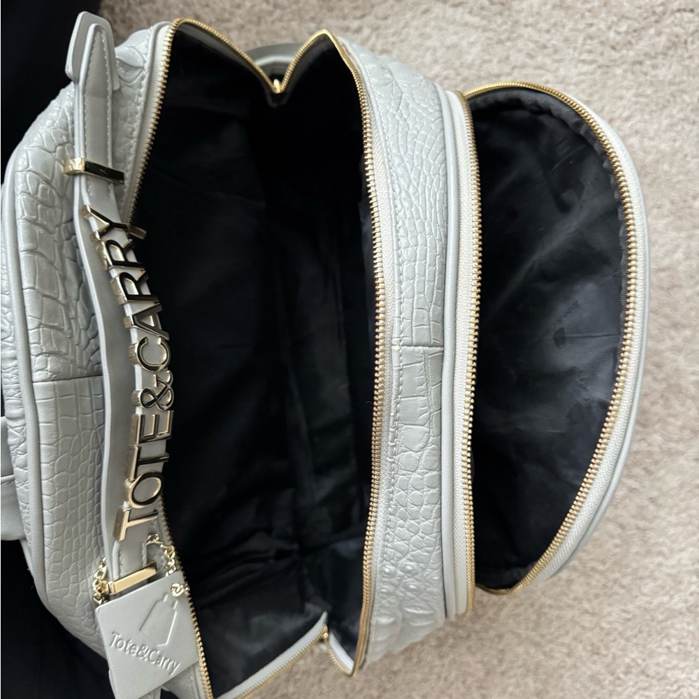 Gray Textured Backpack with Gold Hardware - Picture 3 of 8